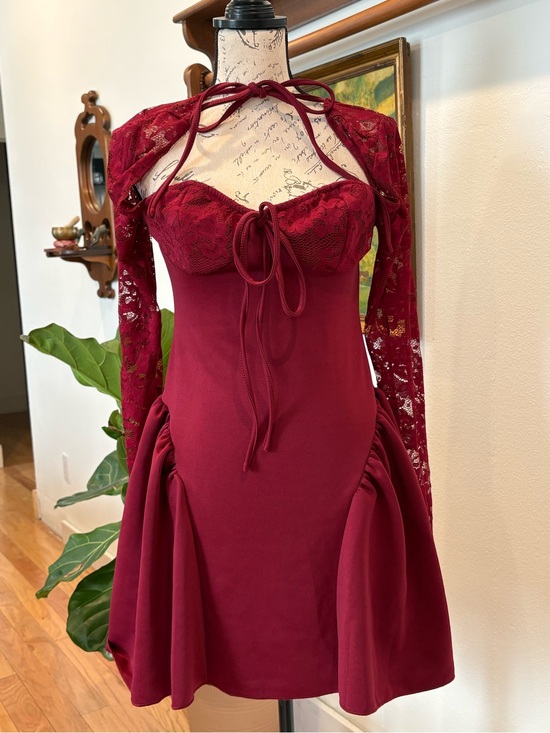 Imexin Dresses & Skirts - Burgundy Lace Mini Dress Coquette Goth Vampirecore